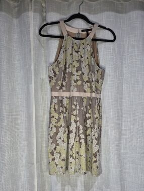 BCBGMaxAzria Taupe, Cream & Pale Yellow Lace Halter Dress